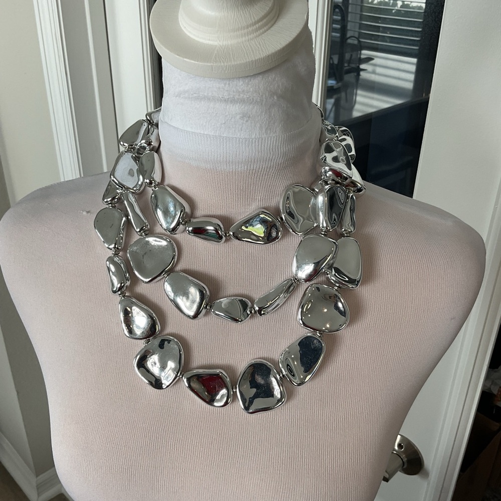 Chico's Polished Silver-Tone Pebble Necklace Trio - Picture 1 of 5